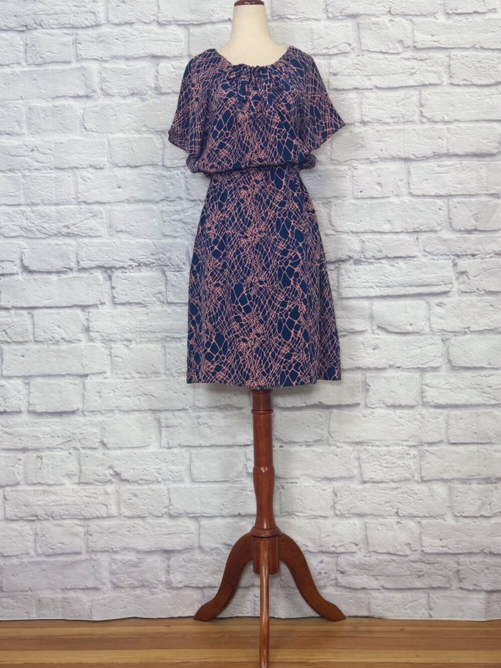 Amour Vert Blue & Pink Silk Abstract Print Mini Dress